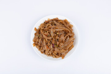 The fried rice noodles on the plate