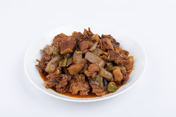 The pickled cabbage and konjac braised duck on the plate