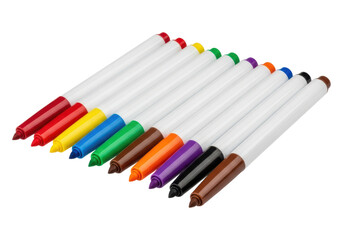 Naklejka premium Colorful set of twelve fine tip markers in assorted colors on transparent background