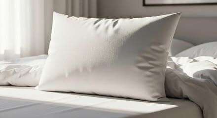 White pillow on white bed daytime scene