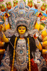 Subho mahalaya, An handmade idol of Goddess Durga decorated in colorful Pandal. Durga Puja is biggest religious festival of Hinduism and for bengalis and is now celebrated worldwide.
