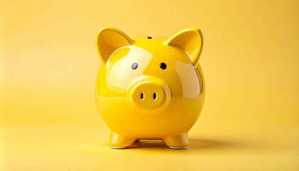 A glossy yellow piggy bank sits against a matching yellow background. Cheerful and symbolic, the image evokes themes of savings, financial planning, and playful economic optimism.