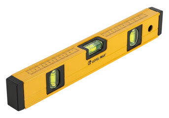 Yellow spirit level with measurement markings for precise alignment and construction