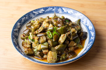 The stir-fried eggplant on the plate