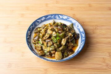 The stir-fried eggplant on the plate