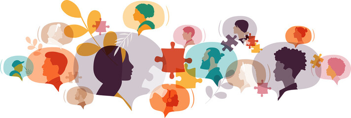 Different people in chat bubbles. Communication concept.