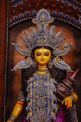 Subho mahalaya, An handmade idol of Goddess Durga decorated in colorful Pandal. Durga Puja is biggest religious festival of Hinduism and for bengalis and is now celebrated worldwide.	