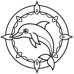 Mandala Dolphin Line Art Vector Illustration