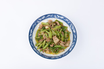 Stir-fried pork with celery on the plate