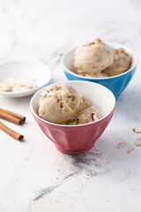 Homemade banana ice cream with waffle cone
