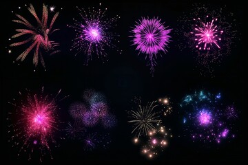 Fototapeta premium Colorful fireworks light effect panel isolated on a black background