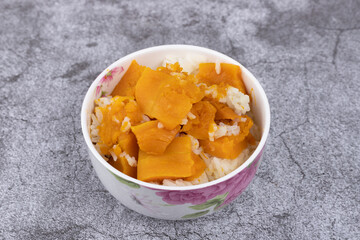 Pumpkin rice in a porcelain bowl