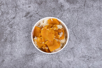 Pumpkin rice in a porcelain bowl