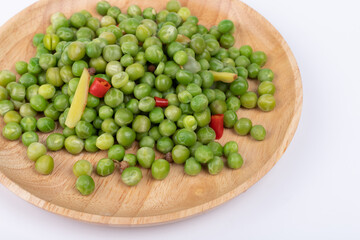 The boiled peas on the plate
