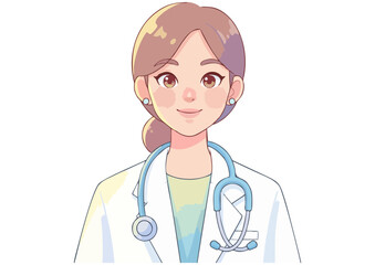 Fototapeta premium Female doctor smiling in a white coat with a stethoscope