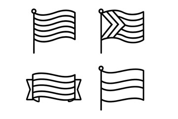 Pride flag outline icon set. Vector collection of LGBTQ+ community symbols. Includes rainbow, progress, transgender, and bisexual flags. Gay pride month celebration concept.