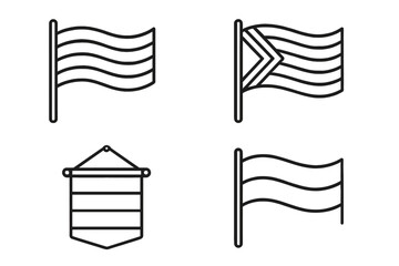 Pride flag icon set. Outline vector symbols for LGBTQIA+ community. Rainbow, progress, transgender, bisexual flags. Love, freedom, equality, human rights celebration concept.