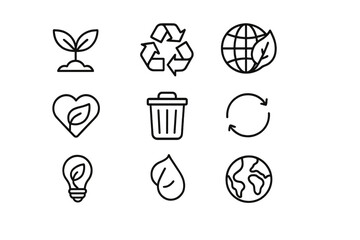 Ecology line icon set. Recycling and sustainable symbols. Eco friendly concept for conservation, green energy, nature and environment. Vector graphic collection, simple design.