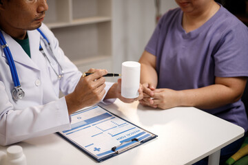 overweight Asian woman consults with a health expert in a private office, discussing wellness, lifestyle changes, and medical advice. The scene reflects guidance, support