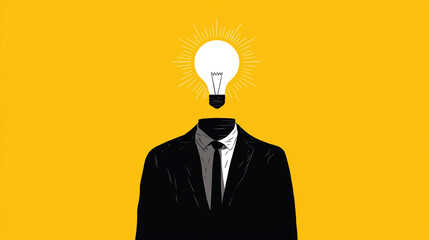 Minimalist graphic of an anonymous professional with a bright idea, a symbol of creativity in the corporate world
