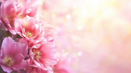 Delicate pink tulips blossom against a soft, ethereal bokeh background