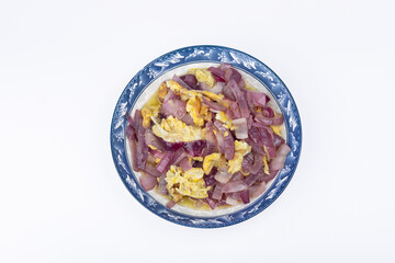 Onion and egg stir-fry on the plate