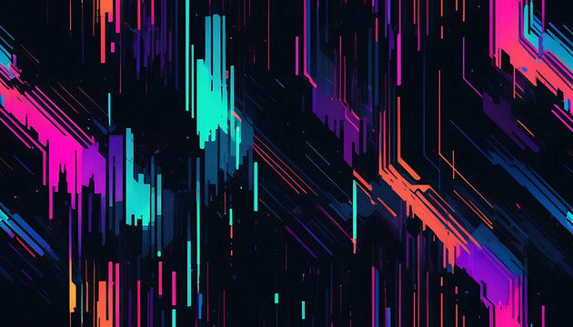 Dark glitch effect abstract vertical neon lines background