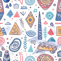 Motif sans couture ethnique africain avec formes simples colorées. Generated Image