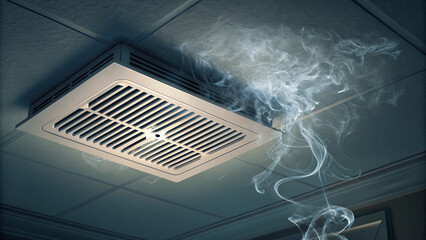 Smoke Emitting from Ceiling Vent; Dramatic, Dark, HVAC Failure Image