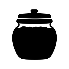 A monochrome illustration of a lidded jar filled with delicious jam
