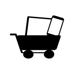 Online shopping cart with laptop and mobile devices, ecommerce technology