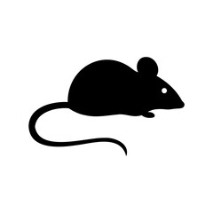 Stylized Silhouette of a Black Mouse with Curled Tail on White Background
