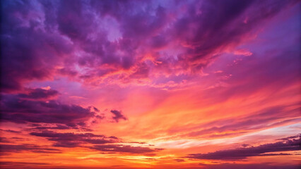 Obraz premium Fiery Sunset Sky with Vivid Purple and Orange Clouds image photo