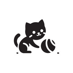 2d logo of cute cat playing ball with white background