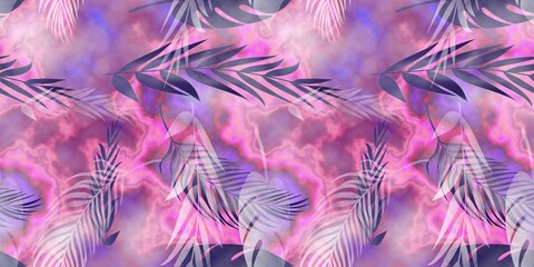 Multicolored abstract seamless background with leaves, suitable for printing on fabric, paper. Colorful texture with floral leaves.