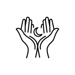 Fototapeta premium Open hands holding a crescent moon, isolated on transparent background