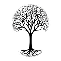 Stylized bare tree with roots isolated on transparent background
