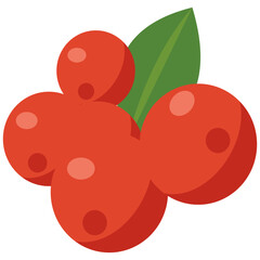 Cranberry fruit illustration with green leaves, isolated on white background, healthy organic seasonal berries with nutrition benefits.