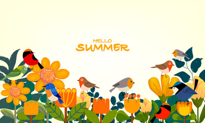 Bright summer background with tropical leaves vector illustration design. Abstract with multicolor for websites, banner, social media and networks.