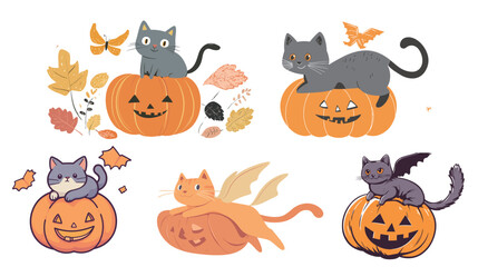 Obraz premium A Cat Riding a Flying Pumpkin Vector Graphic