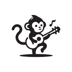 2d logo of cute monkey playing guitar