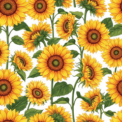"Seamless Sunflower Floral Pattern &ndash; Bright Yellow Botanical Design for Fabric, Wallpaper, and Decorative Backgrounds"