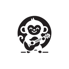 2d logo of cute monkey playing guitar