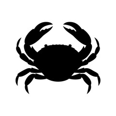 Black Silhouette of a Crab with Claws Raised on a White Background