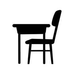 Black silhouette illustration of a school desk and chair for learning