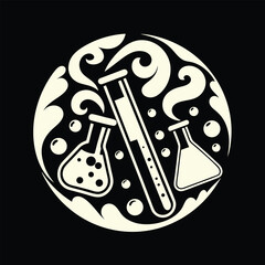 Minimalist Science Emblem Featuring Laboratory Glassware Design for Science Enthusiasts and Professionals