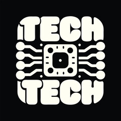Retro Tech Logo Design with Bold Typography and Circuit Board Elements