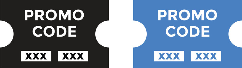 Promo code label icon. coupon code label design. Gift voucher with promo code. Discount banner sign. Modern promotional sale badges
