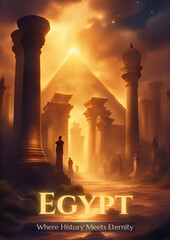 Mystical Ancient Egyptian Landscape with Golden Pyramid