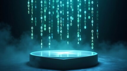 Futuristic digital data stream and podium technology concept